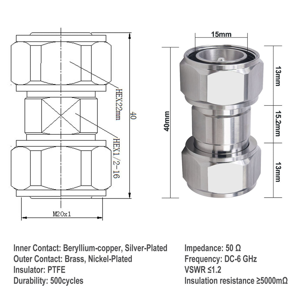 YILAINDUO 4.3/10 Mini DIN Connector Coaxial Mini DIN Male Female Adapter 4.3-10 Connector Adapter for Distributed Antenna System (DAS) Base Stations Wireless Infrastructure