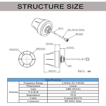 YILAINDUO Outdoor Dual Band 2.4GHz 5G 5.8GHz Omni-Directional 5dBi Waterproof Wall Mount RP-SMA Male Antenna for WiFi Router Hotspot Wireless Network Security IP Camera Cellular Trail Camera