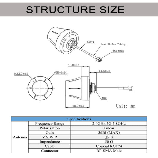 YILAINDUO Outdoor Dual Band 2.4GHz 5G 5.8GHz Omni-Directional 5dBi Waterproof Wall Mount RP-SMA Male Antenna for WiFi Router Hotspot Wireless Network Security IP Camera Cellular Trail Camera