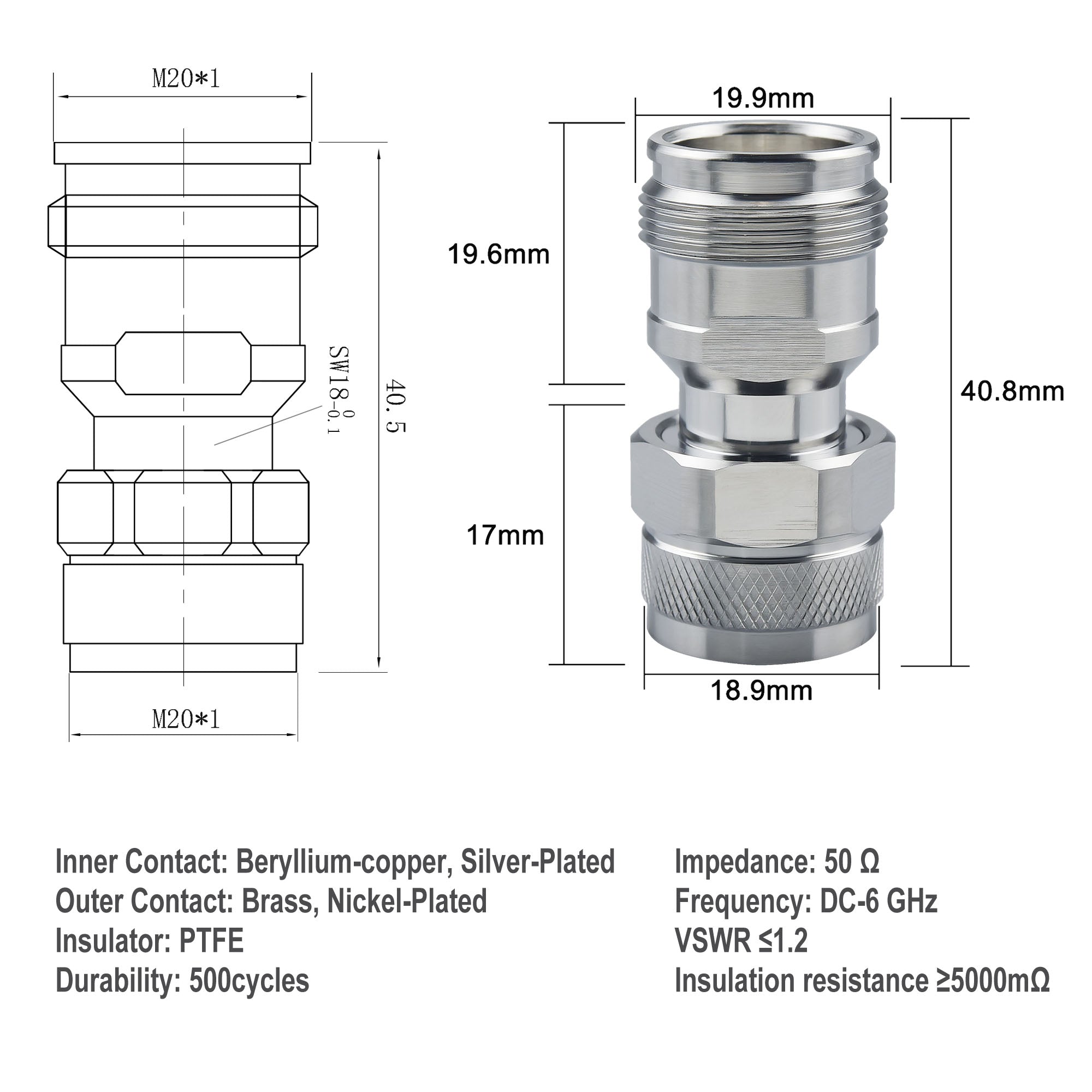 YILAINDUO 4.3/10 Mini DIN Connector Coaxial 4.3-10 Mini DIN to N-type Connector RF Straight Adapter Low PIM Adaptor Converter