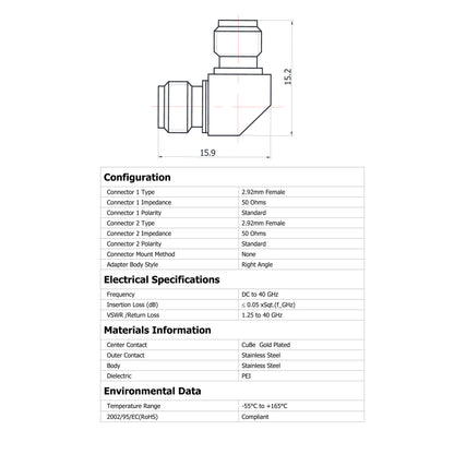 YILIANDUO 2.92mm(K-Type) Right Angle Male Female Precision RF Adapter | DC-40GHz 50Ω Passivated Stainless Steel 90 Degree Bend, Mechanically Intermateable with SMA & 3.5mm Connectors