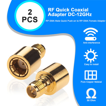 YILIANDUO SMA/RP-SMA Quick Coax Adapter Male to Female 50 Ohm DC-12GHz Gold-Plated Brass for Antennas Wifi CCTV SDR 2-Pack