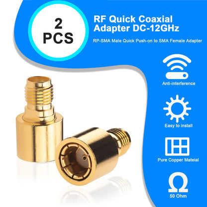 YILIANDUO SMA/RP-SMA Quick Coax Adapter Male to Female 50 Ohm DC-12GHz Gold-Plated Brass for Antennas Wifi CCTV SDR 2-Pack