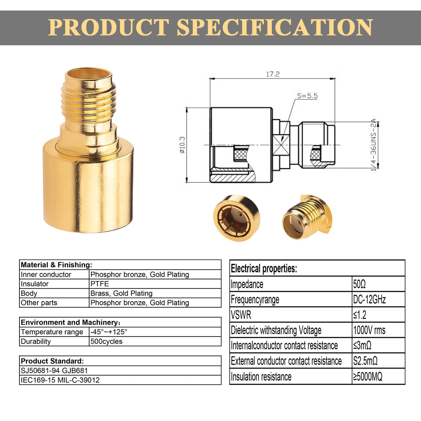YILIANDUO SMA/RP-SMA Quick Coax Adapter Male to Female 50 Ohm DC-12GHz Gold-Plated Brass for Antennas Wifi CCTV SDR 2-Pack