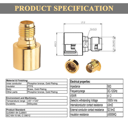 YILIANDUO SMA/RP-SMA Quick Coax Adapter Male to Female 50 Ohm DC-12GHz Gold-Plated Brass for Antennas Wifi CCTV SDR 2-Pack