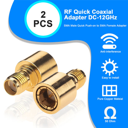YILIANDUO SMA/RP-SMA Quick Coax Adapter Male to Female 50 Ohm DC-12GHz Gold-Plated Brass for Antennas Wifi CCTV SDR 2-Pack