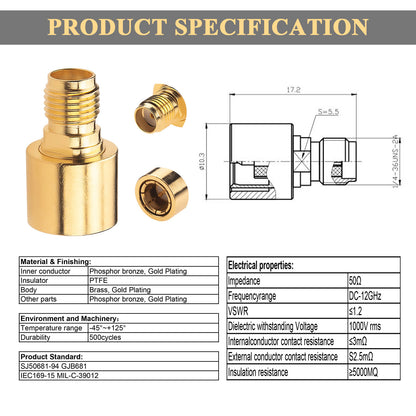YILIANDUO SMA/RP-SMA Quick Coax Adapter Male to Female 50 Ohm DC-12GHz Gold-Plated Brass for Antennas Wifi CCTV SDR 2-Pack