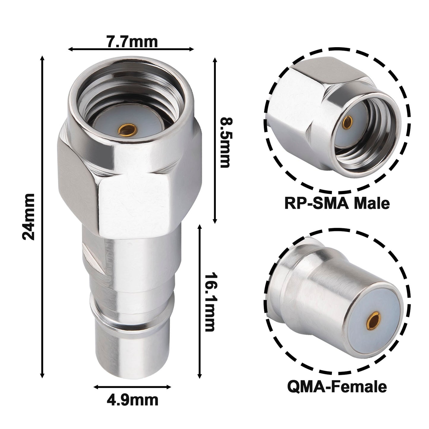 YILIANDUO RP SMA to QMA 6GHz RF Coaxial Connector 50Ω Push-Lock Adapter for 5G Base Station, Satellite, IoT, Military & Avionics 2-Pack