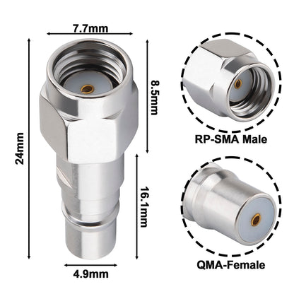 YILIANDUO RP SMA to QMA 6GHz RF Coaxial Connector 50Ω Push-Lock Adapter for 5G Base Station, Satellite, IoT, Military & Avionics 2-Pack