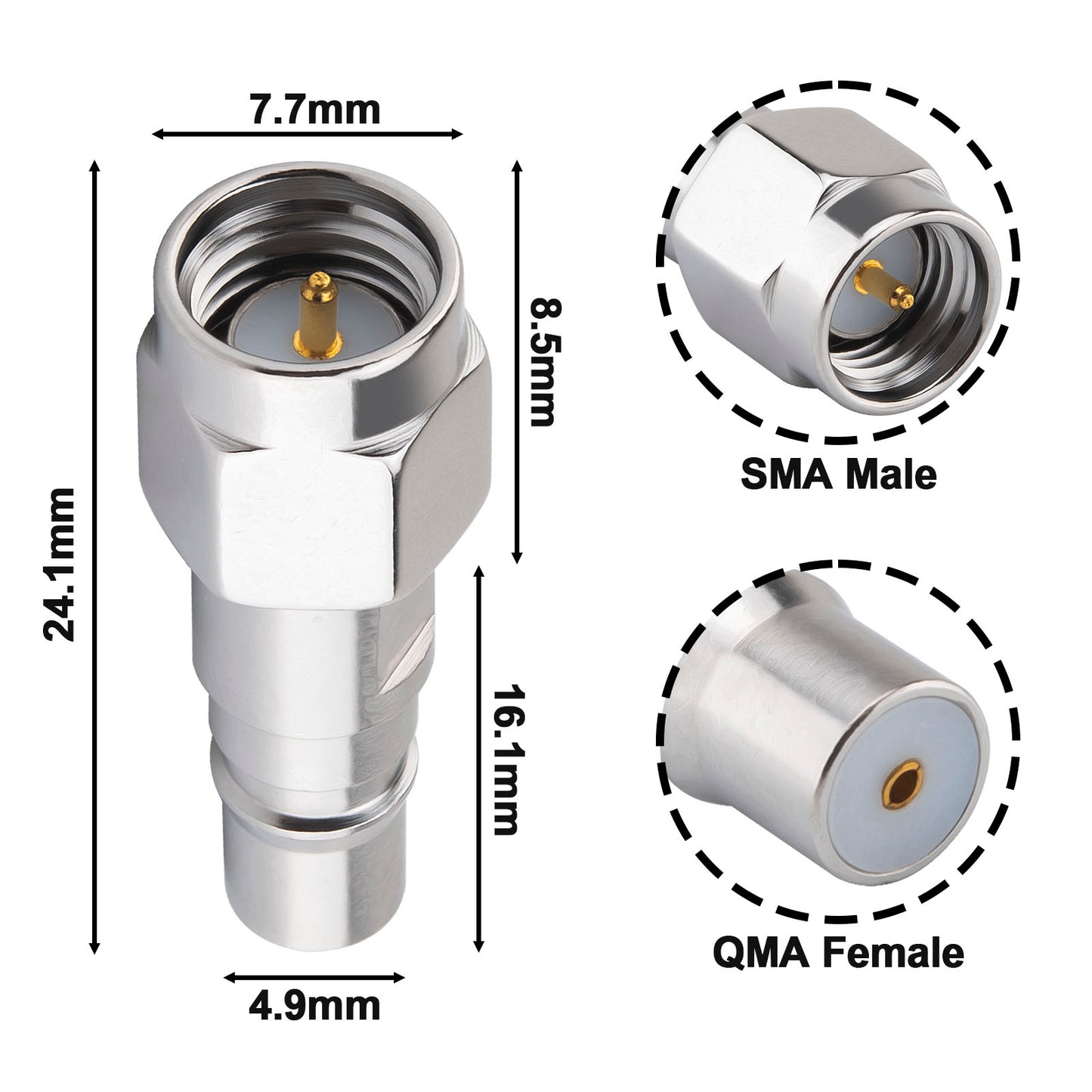 YILIANDUO SMA to QMA 6GHz RF Coaxial Adapter 50Ω Push-Lock Connector for 5G Base Station, Industrial Automation, 4G/5G Antenna System 2-Pack