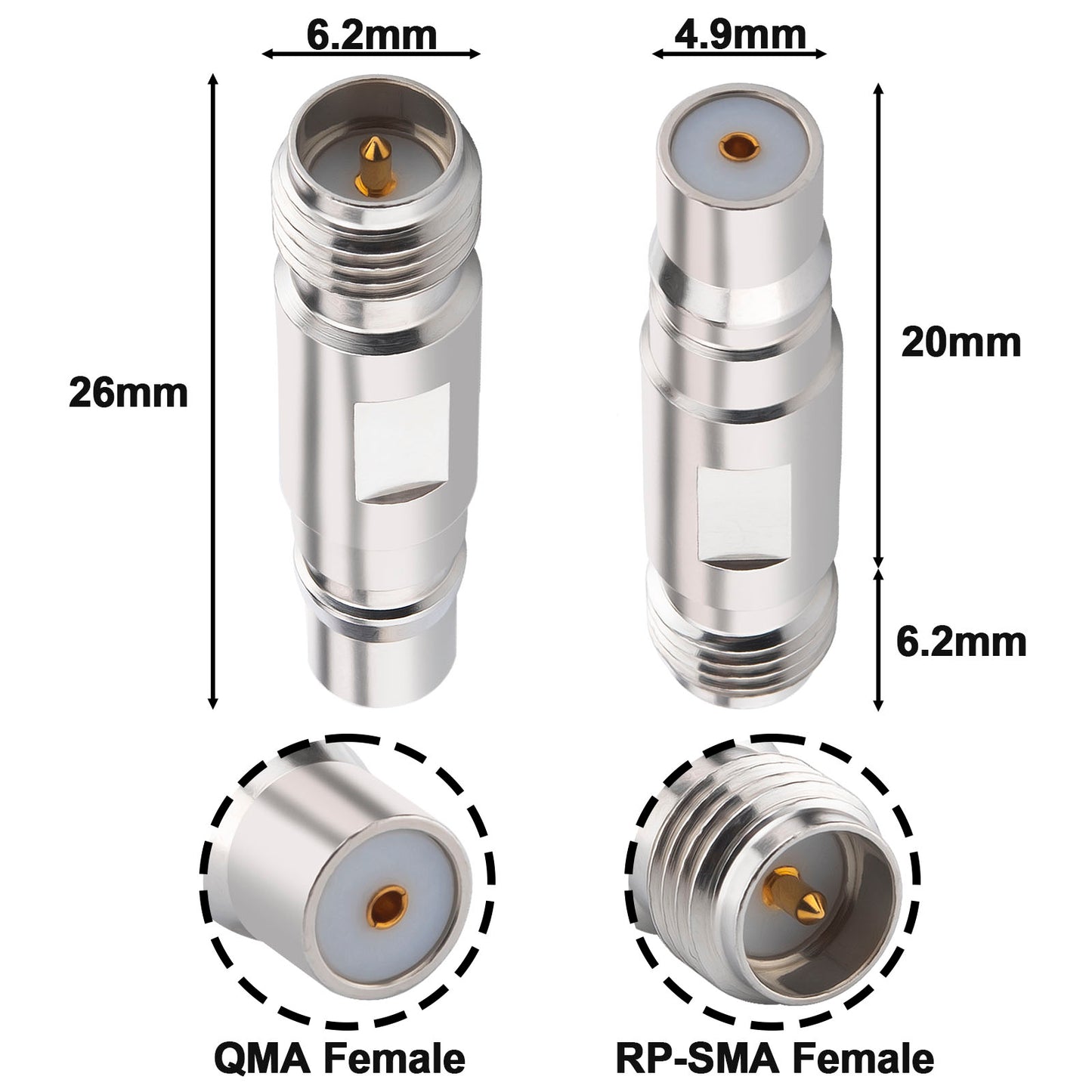 YILIANDUO RP SMA to QMA 6GHz RF Coaxial Connector 50Ω Push-Lock Adapter for 5G Base Station, Satellite, IoT, Military & Avionics 2-Pack