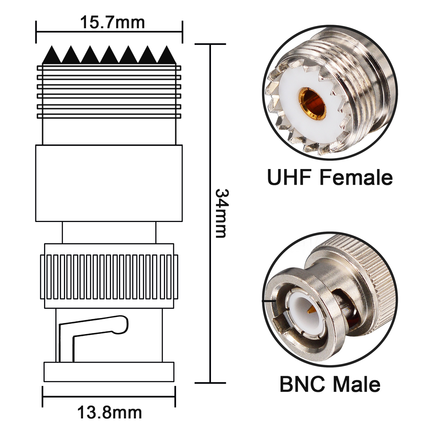 YILIANDUO UHF Female to BNC Male RF Coaxial Adapter 50 Ohm PL259 SO239 to BNC Jack Connector for Ham Radio, CCTV, FPV Antenna, RF Extension Cable 2-Pack