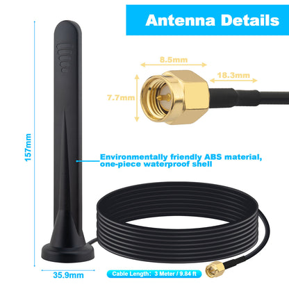 YILIANDUO 4G 5G LTE Antenna 5dBi SMA Male Magnetic Base 600-6000MHz Omni-Directional with 3M RG174 Cable & TS9 Adapters 2-Pack