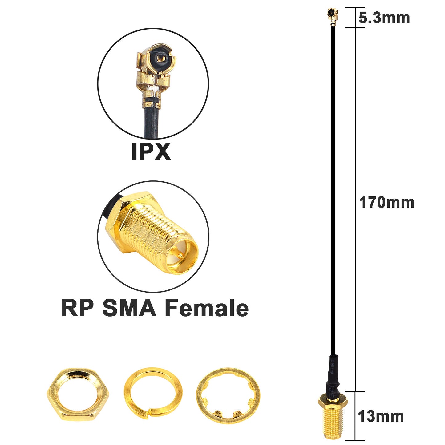 YILIANDUO 2.4GHz 3dBi Omni WiFi Antenna Kit RP-SMA Male + U.FL IPX to RP-SMA Female 15cm Pigtail Cable 2Pack