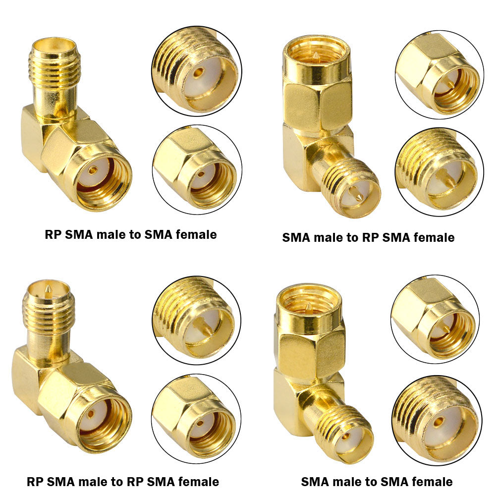 YILIANDUO 18 Type RF Coaxial Adapter Connector kits SMA Male to Female SMA Plug 90 Degree for Fatshark Goggles FPV Race WiFi Antenna Plug Converter