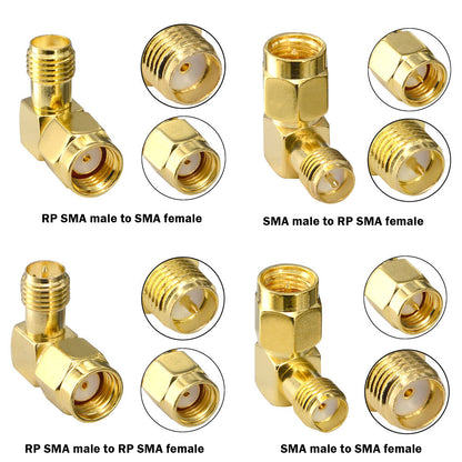 YILIANDUO 18 Type RF Coaxial Adapter Connector kits SMA Male to Female SMA Plug 90 Degree for Fatshark Goggles FPV Race WiFi Antenna Plug Converter