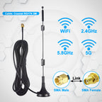 YILIANDUO Dual Band Aerial 9dBi 2.4GHz 5.8GHz SMA Male Antenna with Magnetic Base 3M Cable for WiFi Routers Wireless Video Security Camera Surveillance Truck Car Reversing Monitor 2 Pack