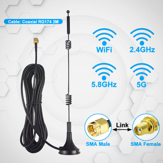 YILIANDUO Dual Band Aerial 9dBi 2.4GHz 5.8GHz SMA Male Antenna with Magnetic Base 3M Cable for WiFi Routers Wireless Video Security Camera Surveillance Truck Car Reversing Monitor 2 Pack