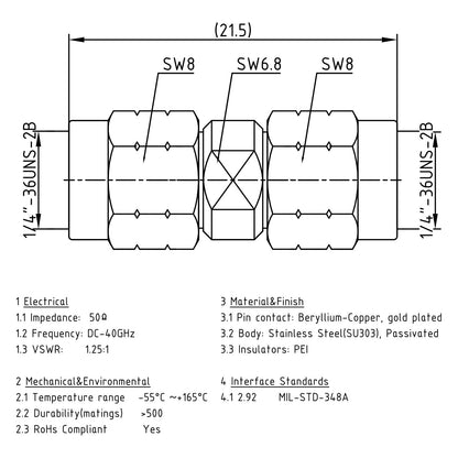 YILIANDUO 2.92mm Male Female Precision Microwave Connector RF Adapter | DC-40GHz 50Ω Stainless Steel, Mechanically Compatible with SMA Connectors