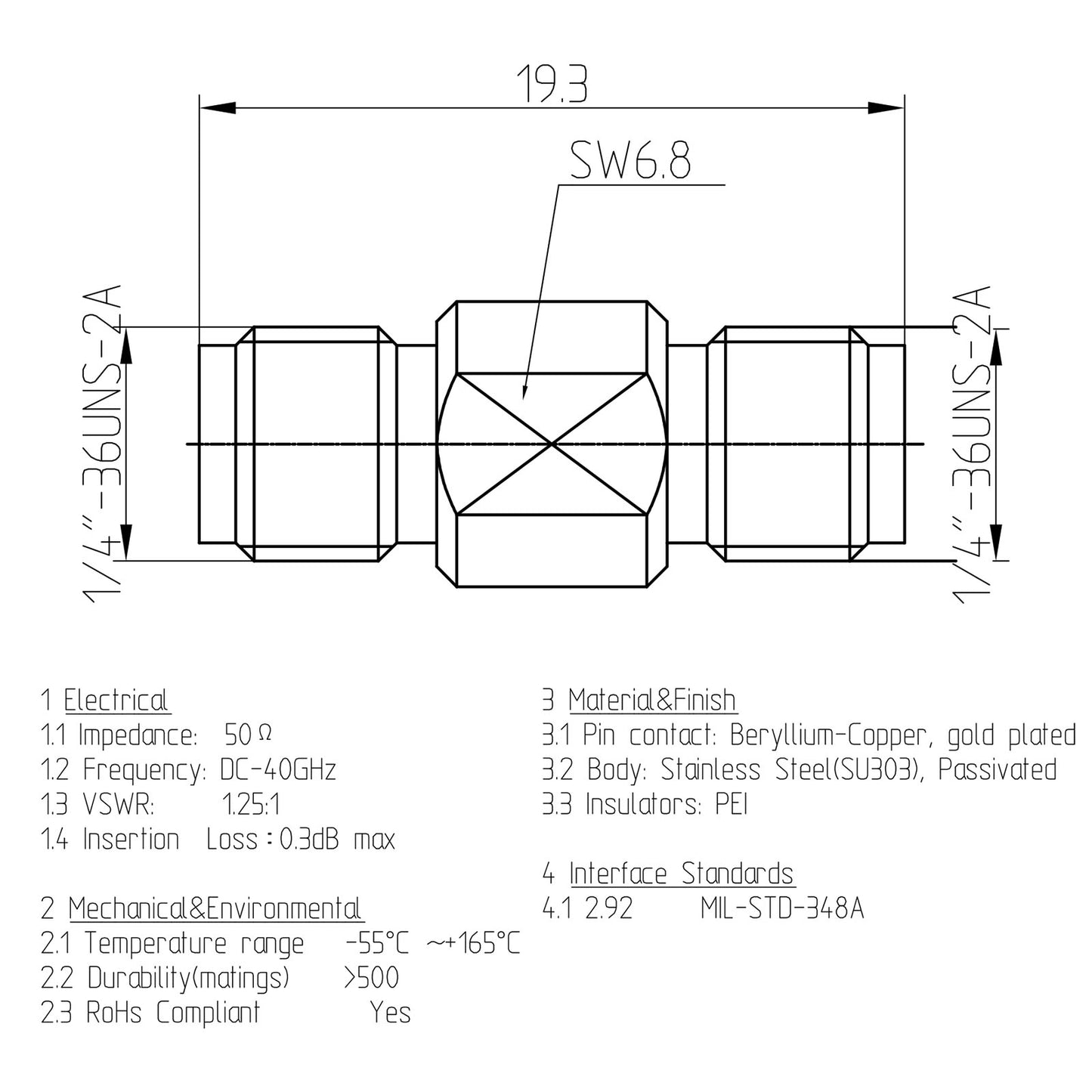 YILIANDUO 2.92mm Male Female Precision Microwave Connector RF Adapter | DC-40GHz 50Ω Stainless Steel, Mechanically Compatible with SMA Connectors