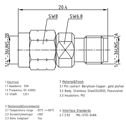 YILIANDUO 2.92mm Male Female Precision Microwave Connector RF Adapter | DC-40GHz 50Ω Stainless Steel, Mechanically Compatible with SMA Connectors