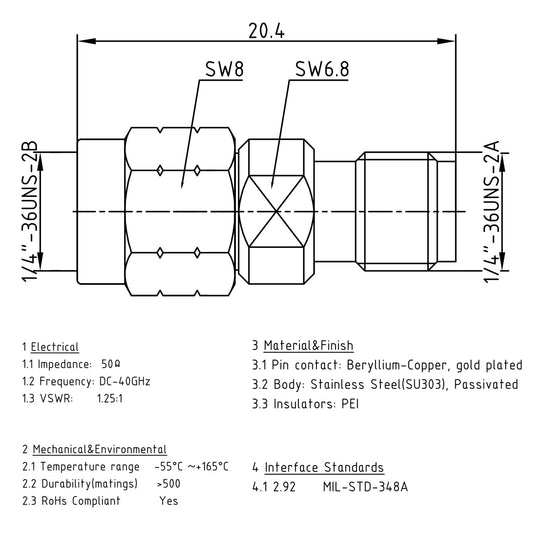 YILIANDUO 2.92mm Male Female Precision Microwave Connector RF Adapter | DC-40GHz 50Ω Stainless Steel, Mechanically Compatible with SMA Connectors