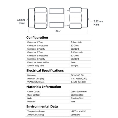 YILIANDUO 2.92mm(K-Type) to 3.5mm Male Female Precision Cross-Series RF Adapter | DC-34GHz 50Ω Passivated Stainless Steel, Mechanically Intermateable with Standard SMA Connectors