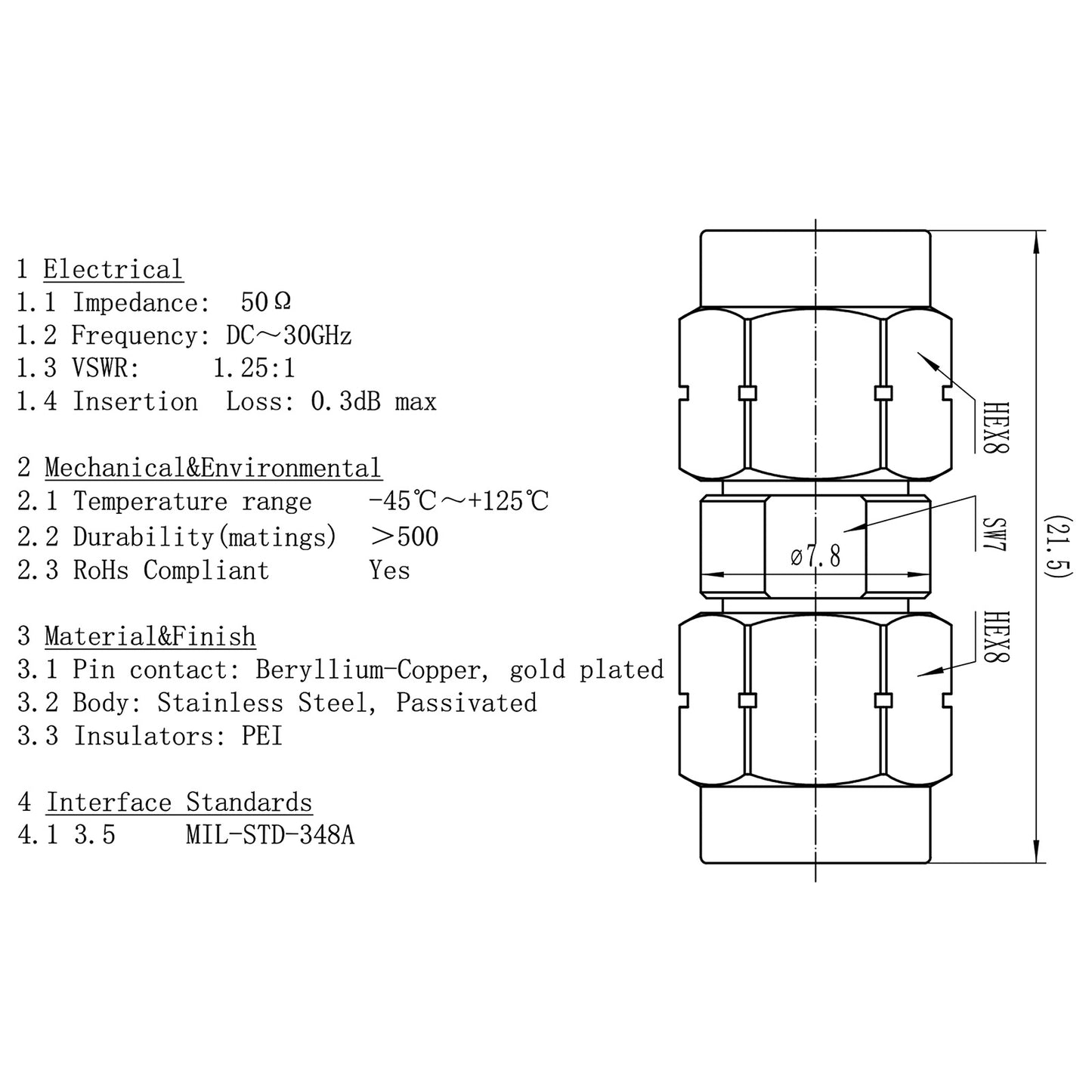 YILIANDUO 3.5mm Male Female Precision RF Adapter | DC-34GHz 50Ω Passivated Stainless Steel, Mechanically Intermateable with SMA & 2.92mm, 3 Gender Variants(FF/MF/MM)