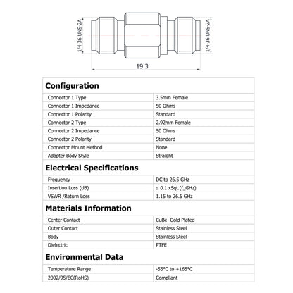 YILIANDUO 2.92mm(K-Type) to 3.5mm Male Female Precision Cross-Series RF Adapter | DC-34GHz 50Ω Passivated Stainless Steel, Mechanically Intermateable with Standard SMA Connectors