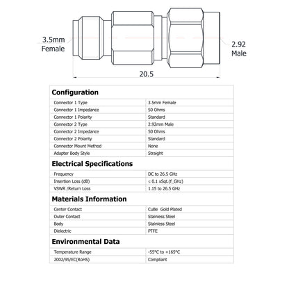 YILIANDUO 2.92mm(K-Type) to 3.5mm Male Female Precision Cross-Series RF Adapter | DC-34GHz 50Ω Passivated Stainless Steel, Mechanically Intermateable with Standard SMA Connectors