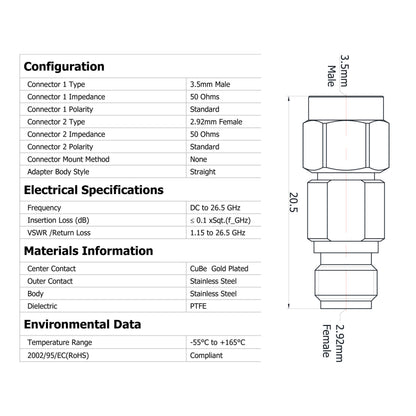 YILIANDUO 2.92mm(K-Type) to 3.5mm Male Female Precision Cross-Series RF Adapter | DC-34GHz 50Ω Passivated Stainless Steel, Mechanically Intermateable with Standard SMA Connectors