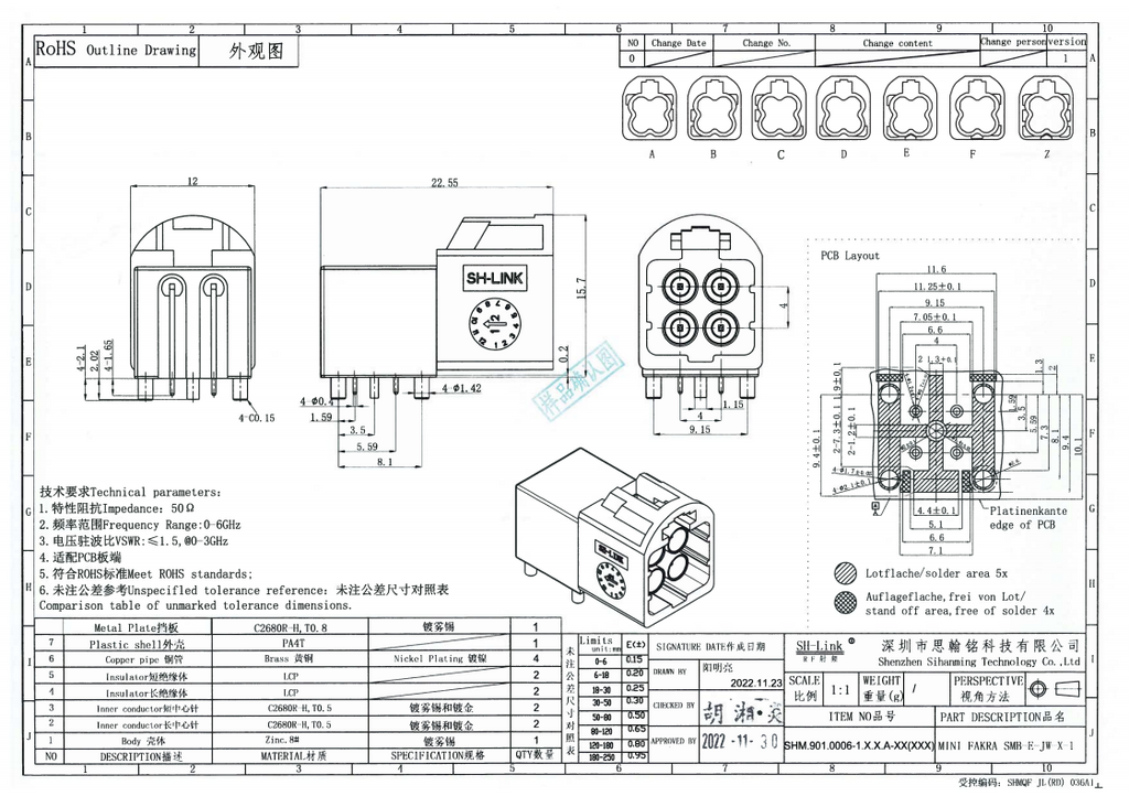 YILIANDUO Quad Port Fakra Z Male Connector 90 Degree Through Hole Mount Solder Plug for ADAS, Car Radio Systems, GPS Systems, Satellite Radio, GPS Antenna Pack of 2
