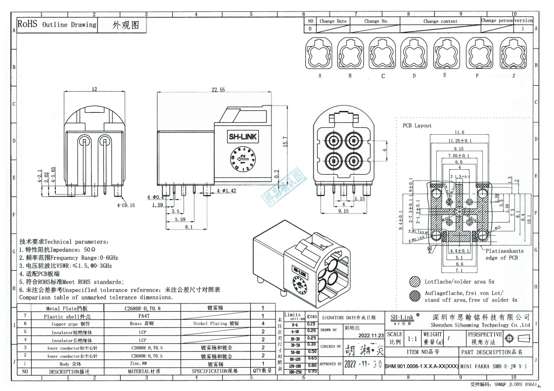 YILIANDUO Quad Port Fakra Z Male Connector 90 Degree Through Hole Mount Solder Plug for ADAS, Car Radio Systems, GPS Systems, Satellite Radio, GPS Antenna Pack of 2