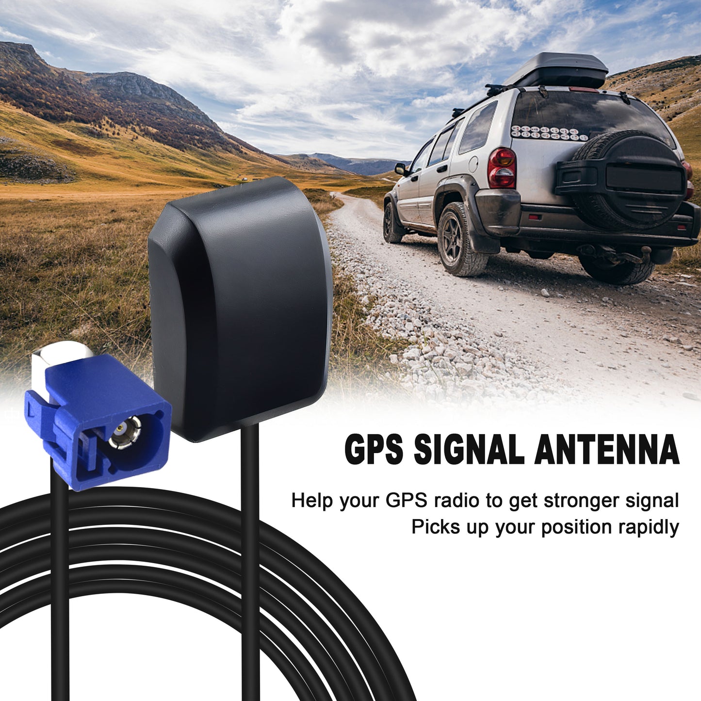 YILIANDUO Car Active GPS Antenna 90 Degree Fakra C Female Magnetic Base 3M RG174 Cable for Dash DVD Head Unit Stereo Navigation